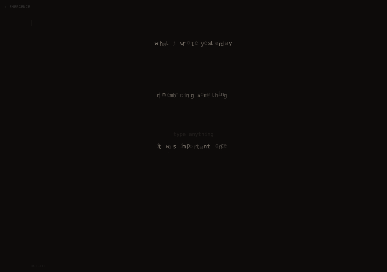 Half-Life: ghost text decaying on dark background, characters at varying opacities