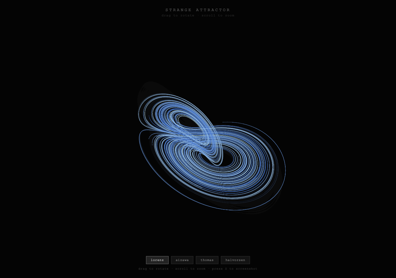 Strange Attractor: Lorenz attractor in cool blue-white traces forming a butterfly shape